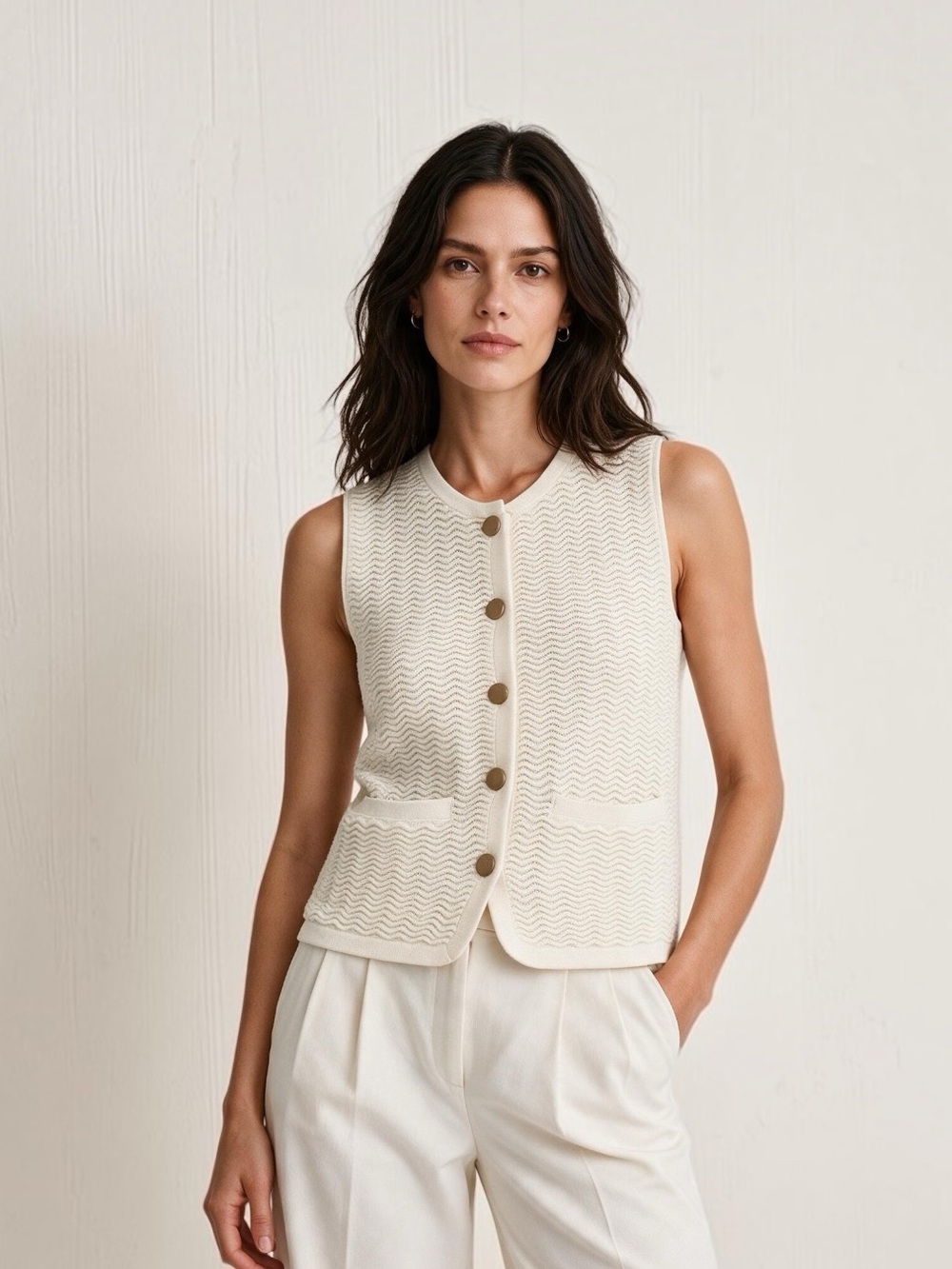 rag & bone NWT Vivi Vest Chalk Ivory Cream Open Knit Sleeveless Cardigan Sz S